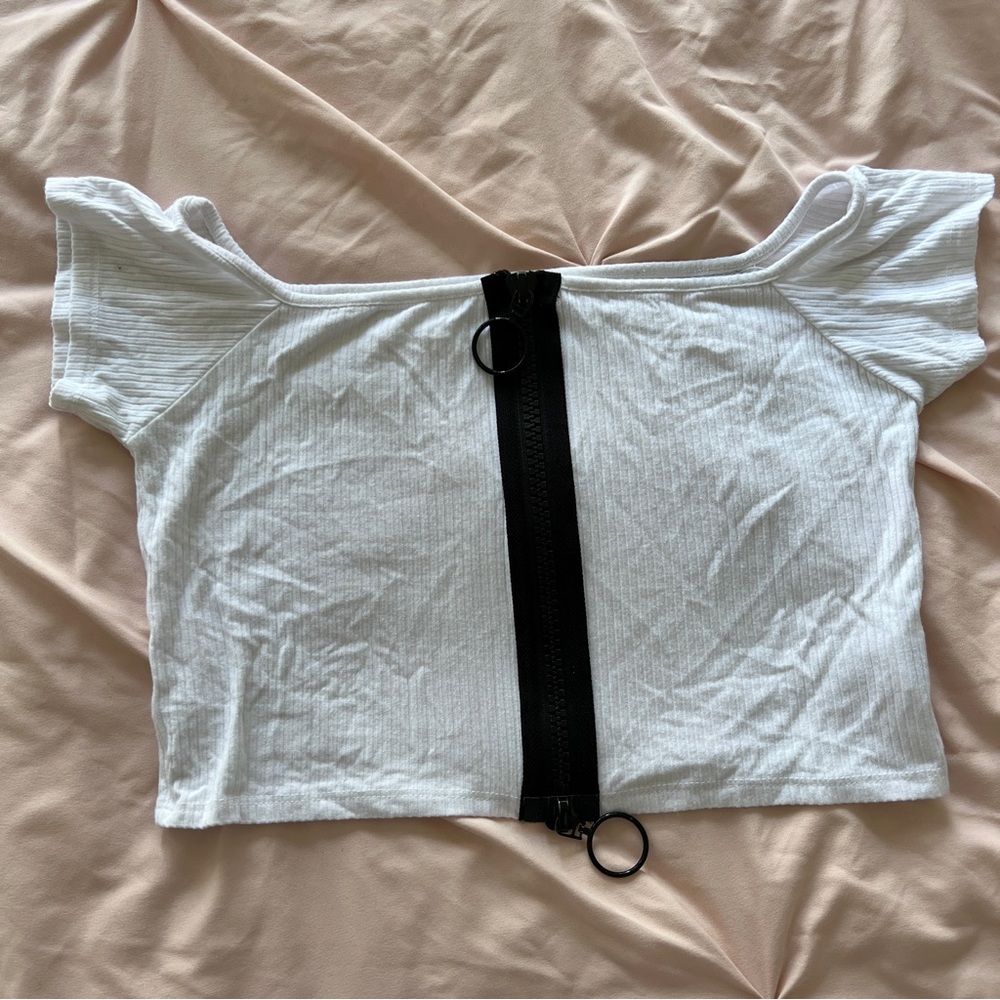 Emma & Sam White Zip Crop Top